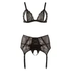 Mežģīņu krūštura un stringu komplekts ar zeķturi – melns – 2XL — Foto 5