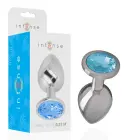 INTENSE Aluminum Intimate Plug with Blue Crystal Accent – M – Silver — Photo 1