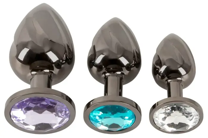 ANOS Metal Butt Plug Set Diamo – 7 - 10 cm – Clear Photo
