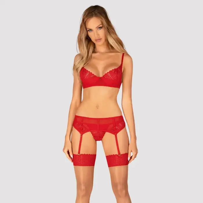 Obsessive Ingridia 3-Piece Lingerie Set – Red – XS/S
