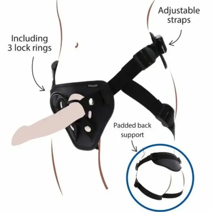 Get Real Deluxe Harness – padded strap-on harness with 3 silicone rings – black