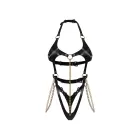 Anyya Faux Leather Bodysuit with Gold Chains – Black – S — Photo 7