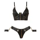 Cottelli BONDAGE BH Set – imitation leather set: underwired bra, thong and soft handcuffs – black/gold – S — Photo 8