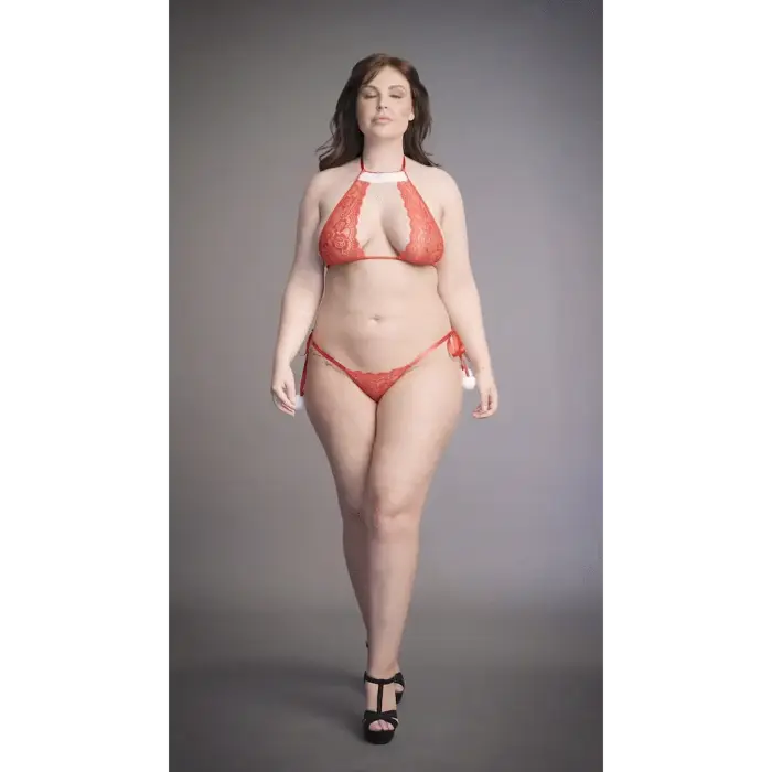 Sniega eņģeļa mežģīņu apakšveļas komplekts – sarkans – Plus size Foto 15