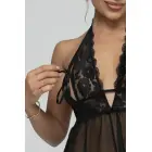 Christine Nataly – babydoll ar atvērtiem kausiņiem – halterneck, caurspīdīgs audums – melns – L/XL — Foto 3
