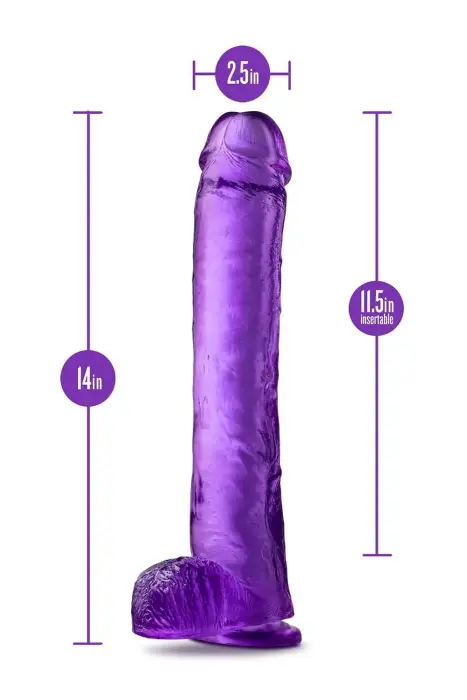 B YOURS PLUS Hefty N' Hung Realistic Dildo with Suction Cup – 35.6 cm (14″) – Purple