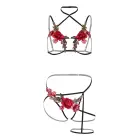 Roses Bra and Crotchless Panty Set – Black – L/XL — Photo 7