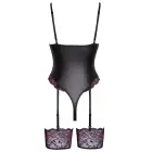 Cottelli LINGERIE bodijs ar zeķturiem – melns/rozā – XL — Foto 6