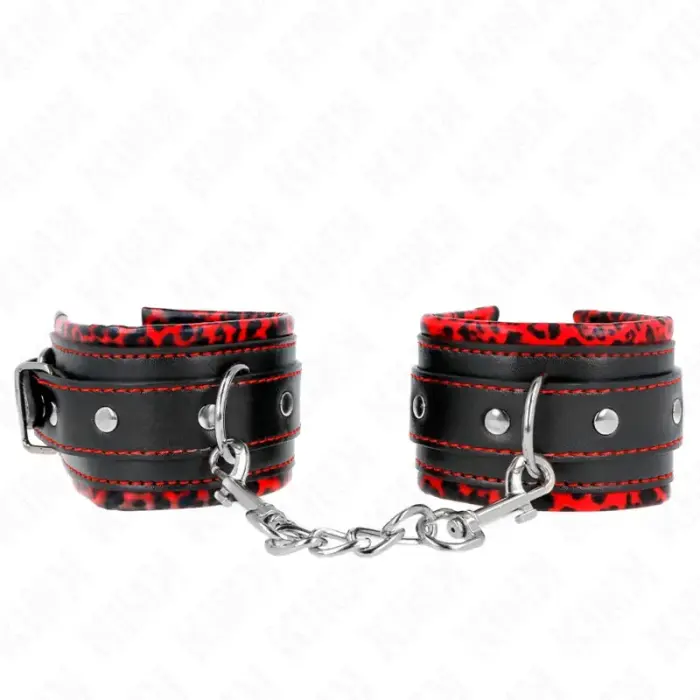 KINK фиксаторы для запястий с меховой подкладкой – красно-чёрные – 17-29 см x 6 см