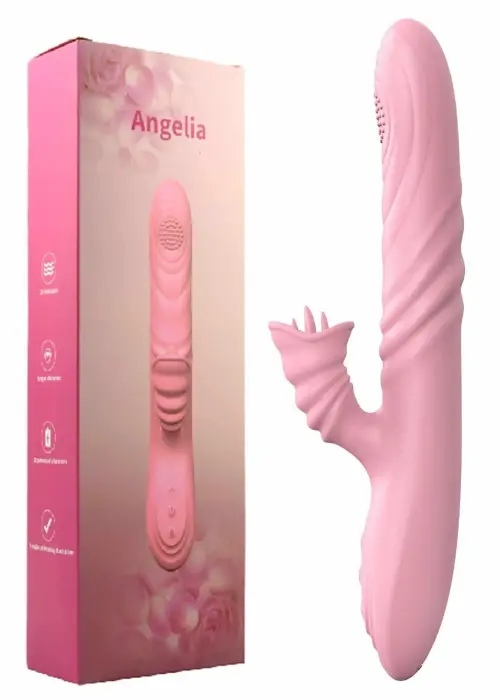 Angelia vibrators ar kustību, rotējošu vārpstu un mēles stimulatoru – 19 cm (7.5″) – ādas krāsa Foto 10