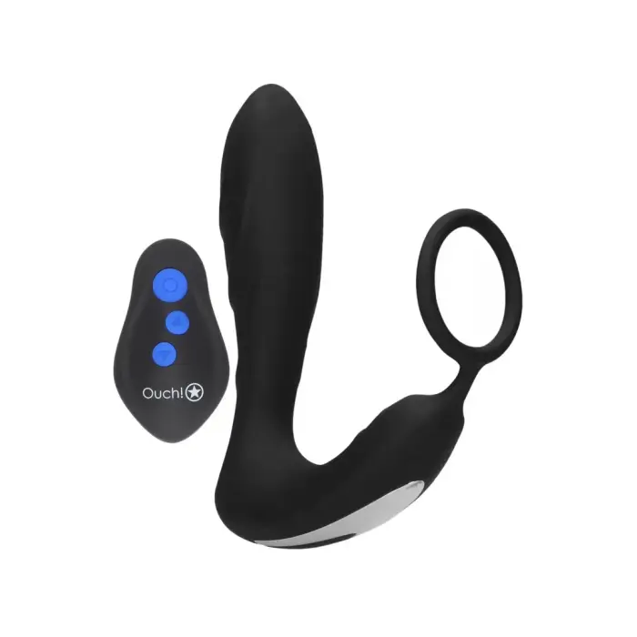 E-Stim Vibrating Plug & Adjustable Ring Set with Remote Control – Black