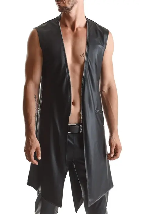 RMMarco001 Wetlook жилет с серебряной молнией и красной строчкой – чёрный – S