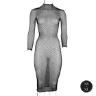 Long Dress Fishnet Structure and Turtle Neck – Black – One Size — Photo 7