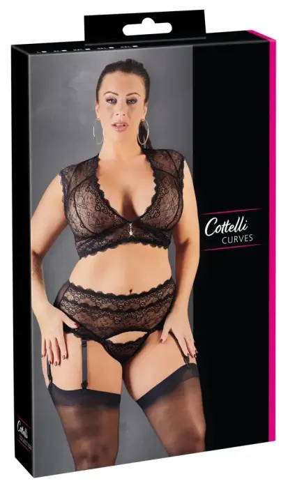 Cottelli Collection Lace Lingerie Set – Black – 4XL