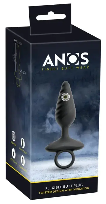 ANOS elastīgs teksturēts anālais spraudnis – 14.8 cm (5.8″) – Melns
