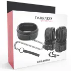 Darkness Leather Collar & Handcuff Set with Leash – Black — Photo 9