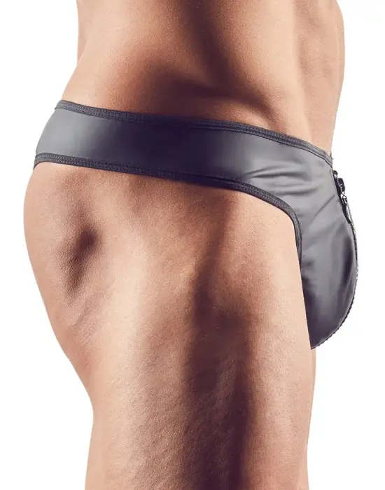 Vīriešu neoprēna izskata stringi ar dekoratīvu rāvējslēdzēju – melni – M Foto 3