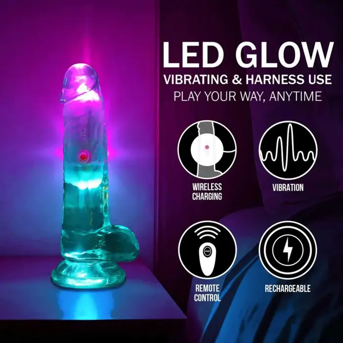 LED vibrējošs taisns vibrators ar bumbiņām – 15 cm – caurspīdīgs Foto 7