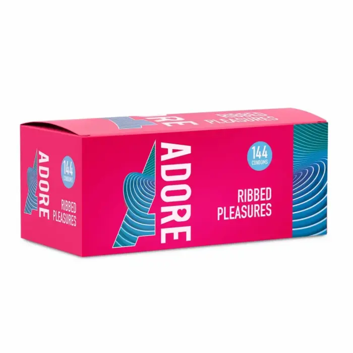 Adore Ribbed ribilised lateksist kondoomid, 52 mm – 144 tk