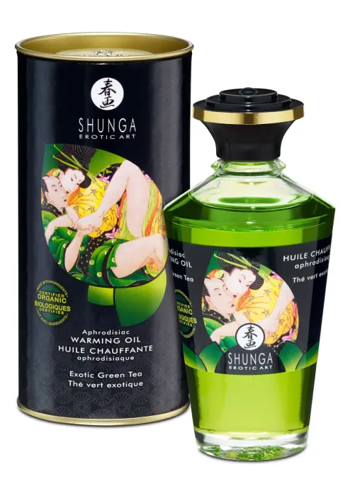 Afrodiziakinis ekologiškas šildomasis masažo aliejus – žalioji arbata – 100 ml