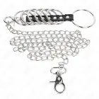 KINK – 7 steel cock and ball rings with 100 cm leather-metal chain – silver/black — Photo 3