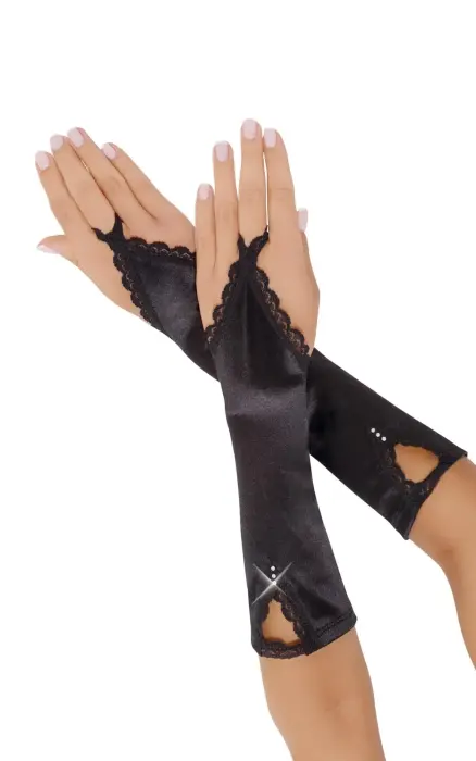 Gloves 7710 long satin gloves – black – S/L