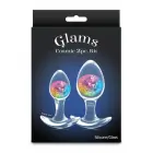 Cosmic Glams 2-Piece Kit – liquid silicone anal trainer set with sparkling glass marble – rainbow — Photo 1