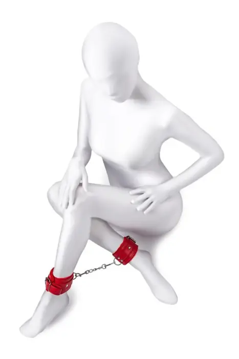 Anonymo handcuffs, PU leather, red, 27 cm Photo