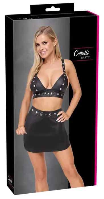 Cottelli PARTY Faux Leather Top and Skirt Set – XL