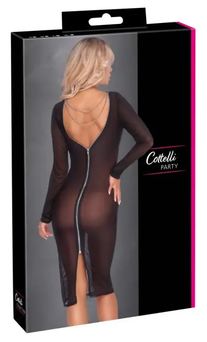 Платье до колен Cottelli PARTY с декором на спине и съемными цепями – чёрное – S