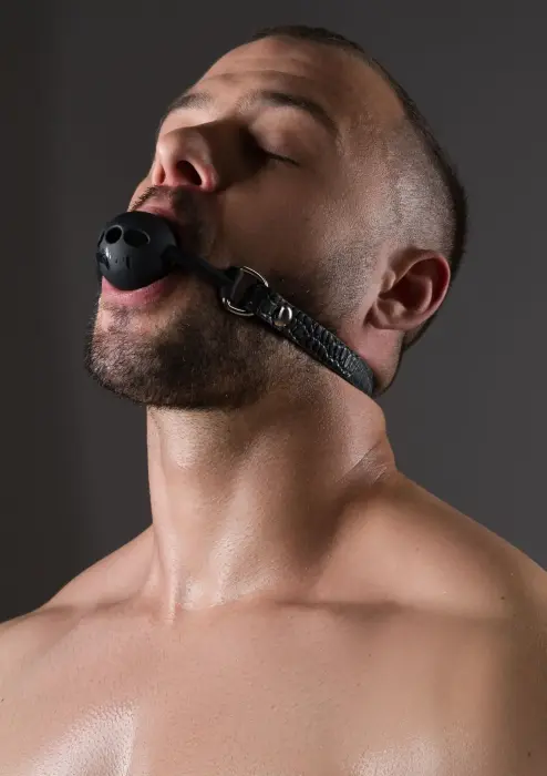 FEROS by AVANZA Black Faux Leather Croc-Embossed Ball Gag
