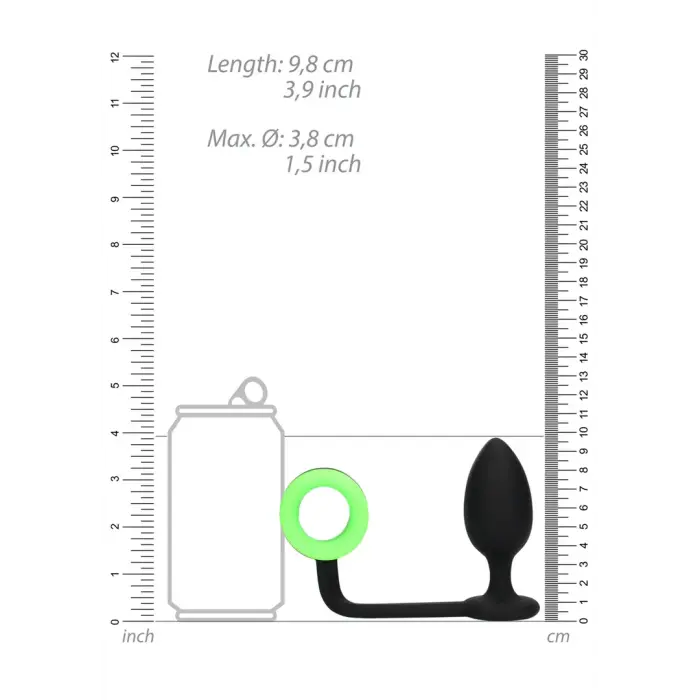 Anālais spraudnis ar erekcijas gredzenu – tumsā spīdošs Foto 4