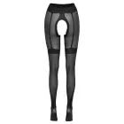 Cottelli LEGWARE сетчатые колготки с открытой промежностью и поясом для чулок – чёрные — Фото 6