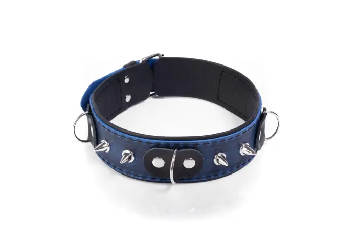 Crazy Horse Leather Collar – Blue – Small