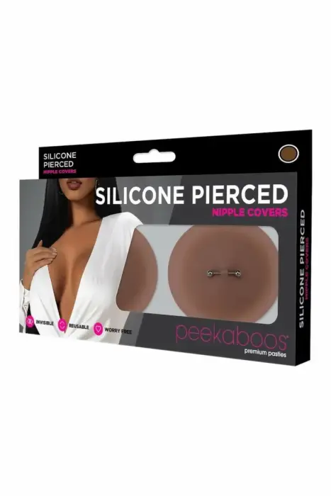 Peekaboos Silicone Pierced Nipple Covers – reusable faux-piercing covers – brown – 8.4 cm