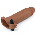Add 3" Pleasure X Tender Vibrating Penis Sleeve – вибрирующая TPE насадка-удлинитель для пениса – Цвет: Коричневый — Фото 4
