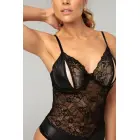 Christine Vesper Wetlook Bodysuit with Lace Accents – Black – S/M — Photo 3