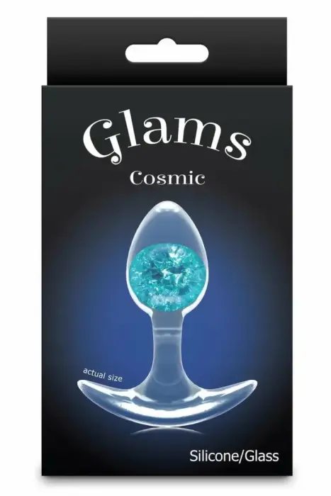Cosmic Glams Small Blue – liquid silicone anal plug with glass accent