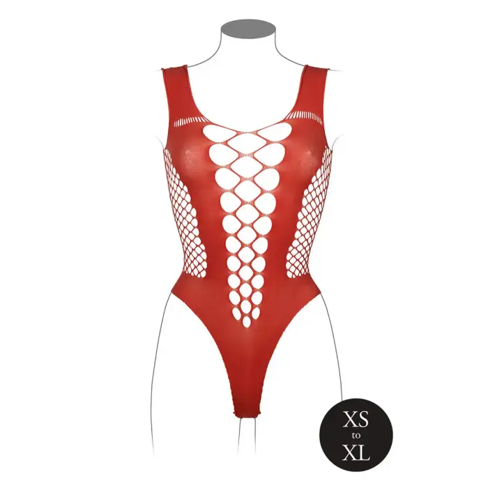 Bodijs ar dziļu V-izgriezumu un necaurspīdīgiem dekoriem – sarkans – One Size Foto 11