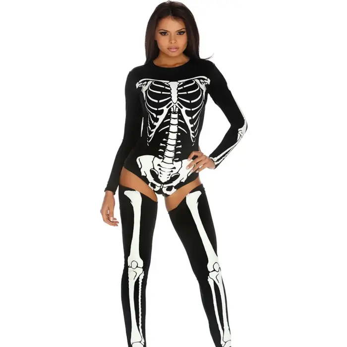 Leg Avenue Bad to the Bone Skeleton Bodysuit with Legwarmers – XS/S