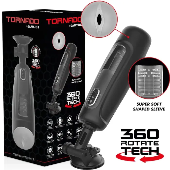 JAMYJOB Tornado 360 technologinis masturbatorius su sukimosi ir stūmimo sistema – juodas
