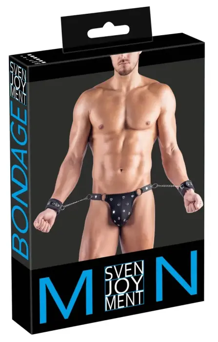 Svenjoyment Bondage vīriešu stringi ar rokasdzelžiem – melni – S