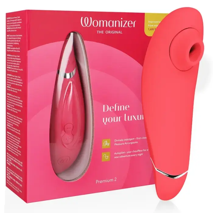 Womanizer Premium 2 – вакуумно-волновой стимулятор, 14 уровней – малиновый