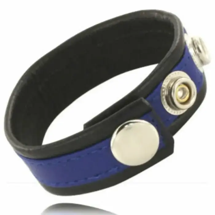 Metal Hard – adjustable leather cock and ball strap with metal hooks – blue/black