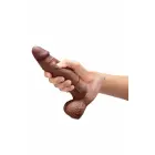 b-Vibe SlipSkin 7" Girthy – survele reageerivast silikoonist iminapaga dildo – Värv: pruun – 17,8 cm — Foto 5