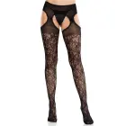 Cross Hatch Floral Lace Suspender Hose – Black – One Size — Photo 3