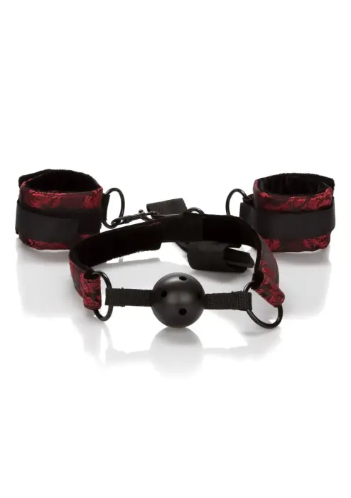 Scandal Breathable Ball Gag with Cuffs – Black