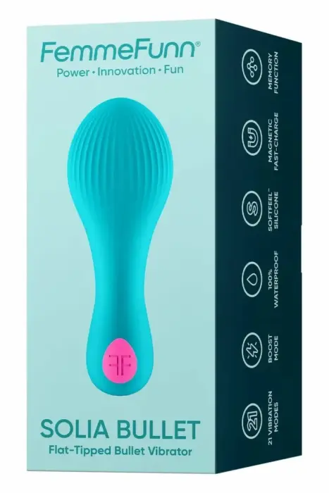 Femme Fun Solia Bullet – компактный вибратор с плоским кончиком и 21 режимом – бирюзовый