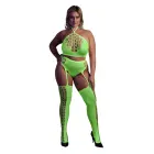 Two Piece Crop Top and Stockings Set – Neon Green – Plus Size Photo