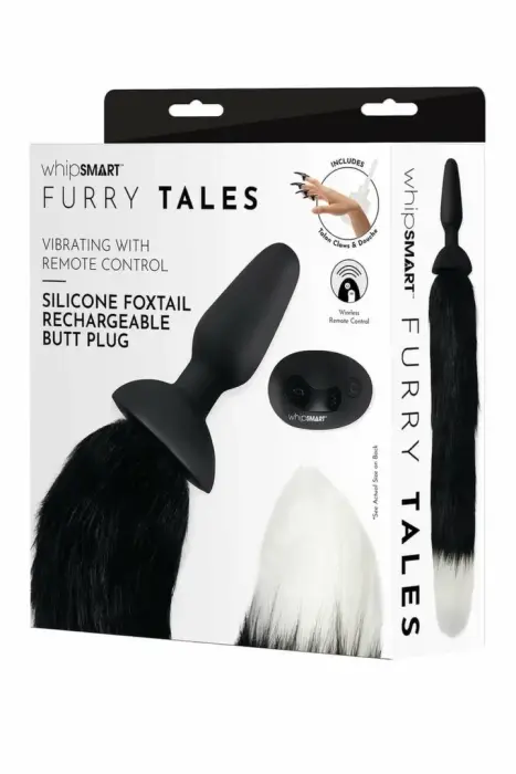 WHIPSMART Silicone Vibrating Plug 4.9" with 14" Black Indigo Fox Tail – Remote